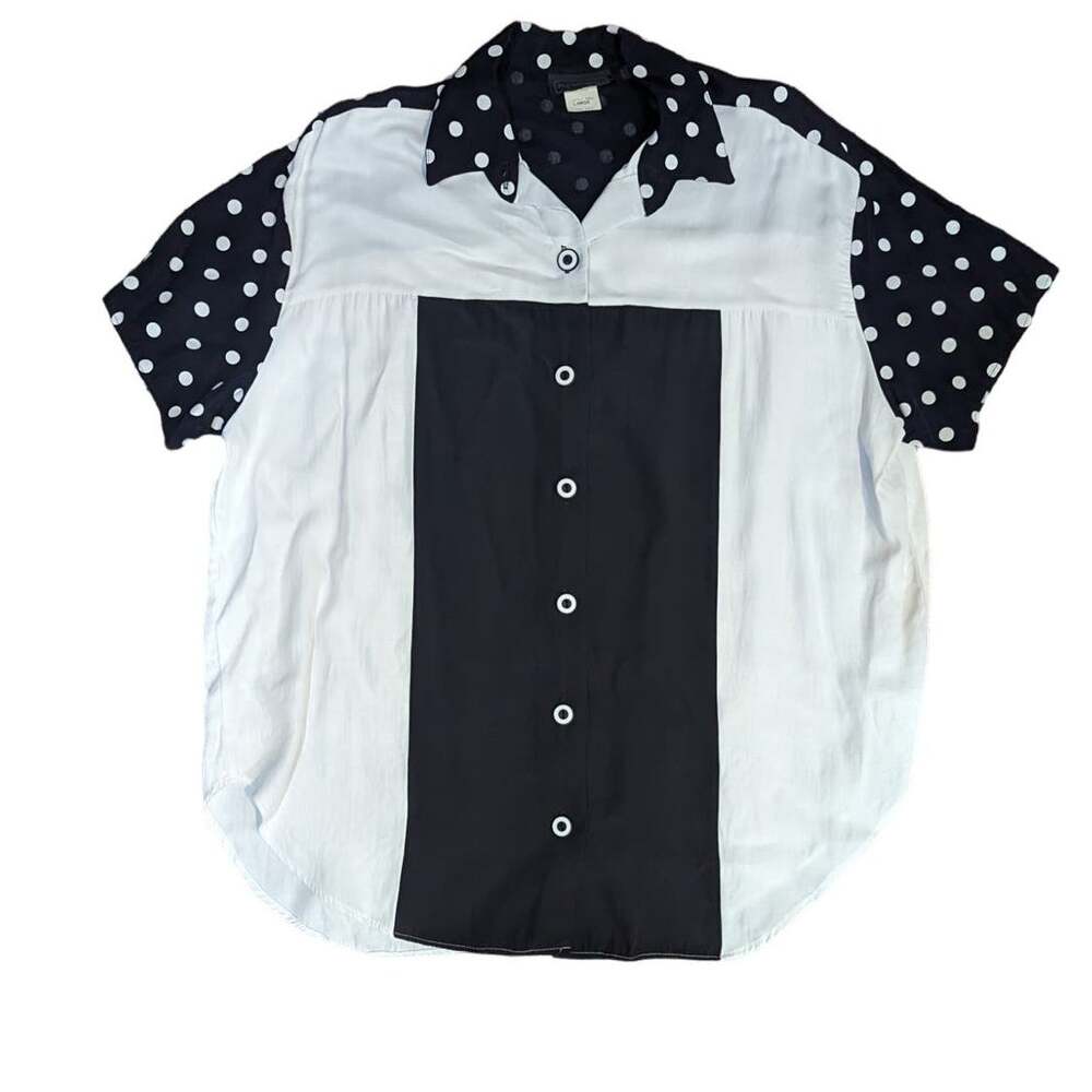 Anxiety Vintage 80s Black & White Polka dot Button Down Blouse